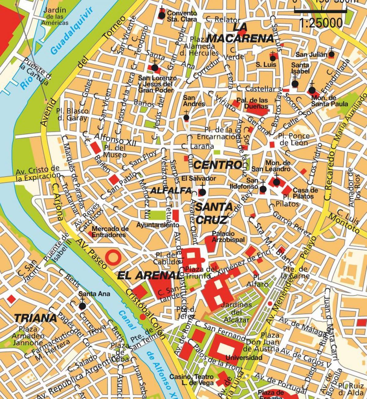 karta iz Sevilje u španiji centar grada